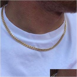 Cadenas 5 mm Miami Collar de cadena de enlace cubano hombres Goldia de acero inoxidable Hip Hop Joyería de regalo Collares de entrega de caída Pendientes Dhrit