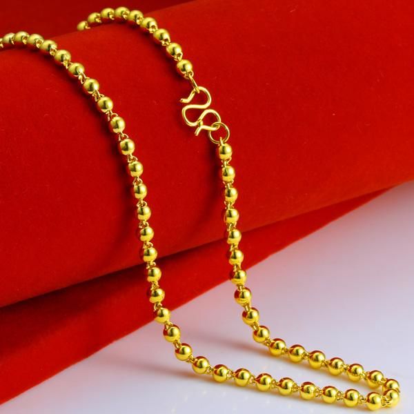 Chaînes 5MM Solid Beads Chain Necklace Or 24K Hommes Femmes 19,68 pouces de long