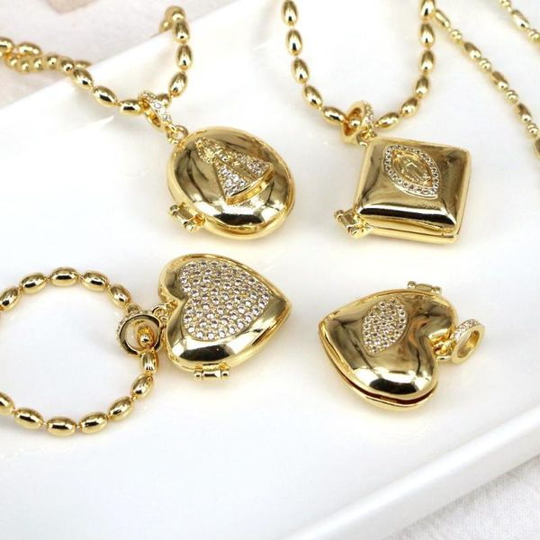 Chaînes 5 pièces délicat ovale coeur jésus marie médaillon pendentif colliers pour femmes cuivre Po cadre promesse amour souvenir cadeau