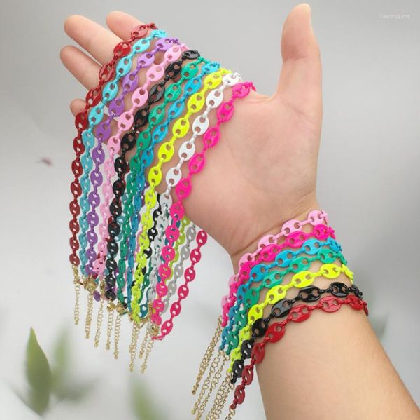 Chaînes 5 pièces émail couleur bonbon grains de café perles lien mode bijoux femmes Bracelet collier réglable à la mode