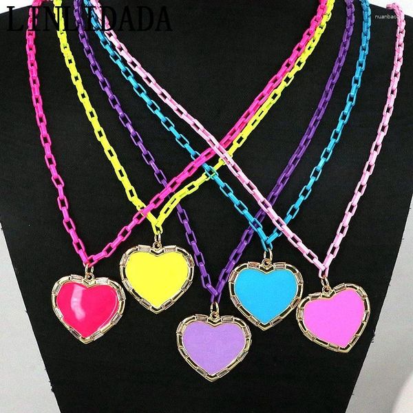 Cadenas 5 unids Color oro Esmalte CZ Micro Pave Heart Charm en púrpura Amarillo Rojo Rosa Luz Azul Naranja Blanco Charms Collar