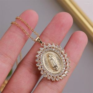 Cadenas (5 unids/lote) collar de cobre de la Virgen de Guadalupe para mujer regalo CZ Chamrs