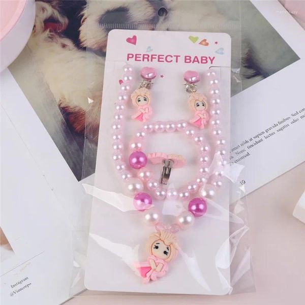 Chaînes 5pcs / Set Enfants Sweet Collier Bracelet Ensemble Pendentif Mignon Rose Violet Perlé Filles Perles DIY Bijoux En Gros