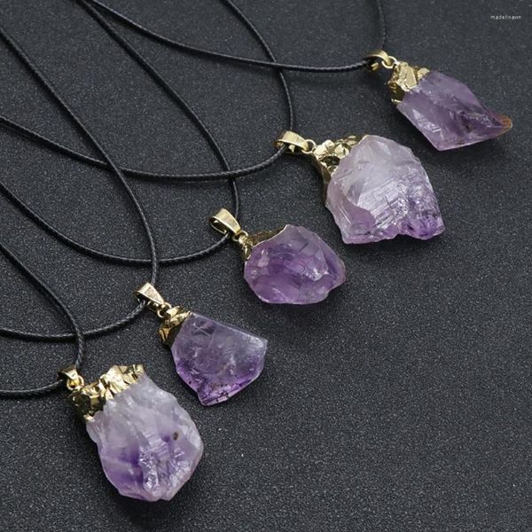 Chaînes 5 PCS En Gros Irrégulier Naturel Améthyste Charme Reiki Cristal Bourgeon Cluster Pendentif Collier Bijoux Gemmes Cadeau