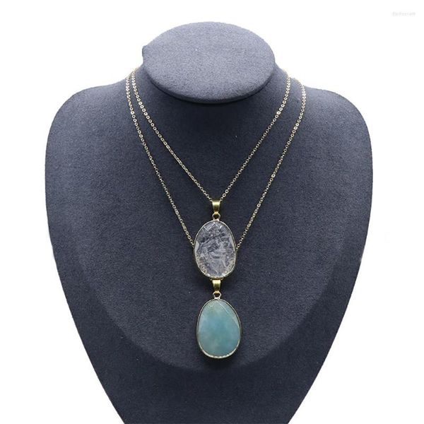 Chaînes 5 pièces prix de gros pierre semi-précieuse naturelle forme de goutte d'eau pendentif à facettes collier clavicule pour accessoire de bijoux