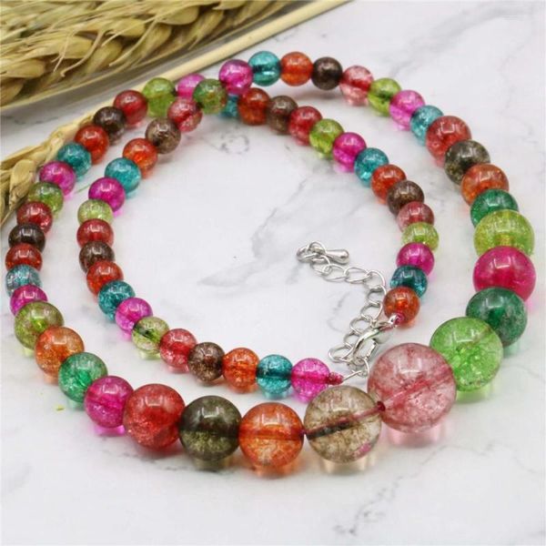 Chaînes 6-14mm multicolore tourmaline calcédoine perles collier rond femmes filles cadeaux pierre 18 pouces bricolage fabrication de bijoux conception en gros