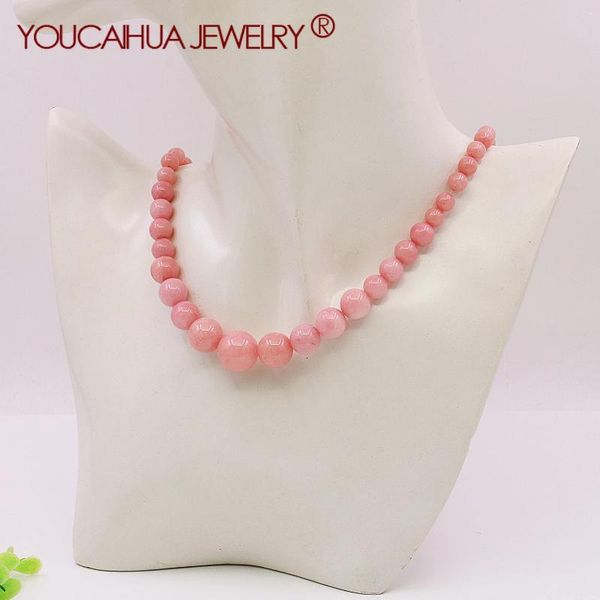 Chaînes 6-14mm Naturel Rose Calcédoine Tour En Forme De Perle Circulaire Collier Rose Pierre Bijoux Boucle Rotative Combinaison Cadeau