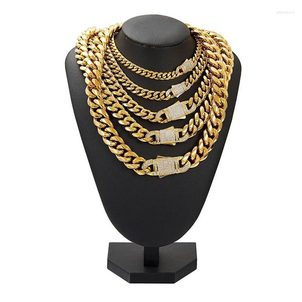 Chaînes 6-14mm acier inoxydable cubain Miami colliers CZ Zircon mousqueton grande chaîne à maillons lourds pour hommes Hip Hop rappeur bijoux