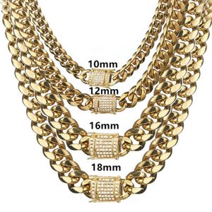 Chaines 6-18 mm de large en acier inoxydable Coubain Miami Colliers CZ Zircon Box Lock Big Heavy Gold Chain for Men Hip Hop Rapper Jewelrycha271b