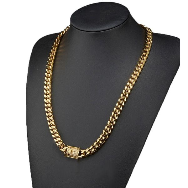 Chaines 6-18 mm de large en acier inoxydable Coubain Miami Colliers CZ Zircon Box Lock Big Heavy Gold Chain Hiphop Bijoux 2776 Drop Livraison Jewe Dhlvp