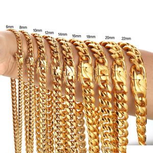 Chaînes 6-22mm Hip Hop en acier inoxydable Miami Cuban Link Chain Bibcock Fermoir Mens Simple 18K Real Gold Plaqué Bijoux Drop Livraison Cou Ot5Oo