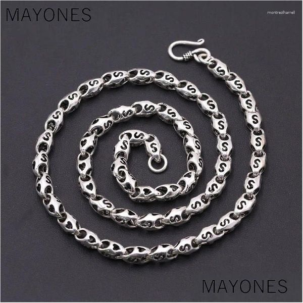 Cadenas 6,5 mm de espesor Letra S Collar 925 Sterling Sier Joyería Hombres Mujeres Amor Corazón Hueco Cadena de cuerda de bambú Colgante Entrega de gota NEC DHUJM