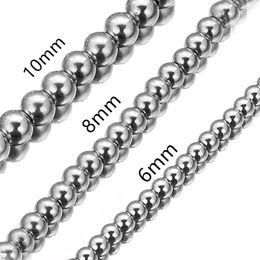 Kettingen 6/8/10mm Breed Handgemaakte Zware Mannen Vrouwen Zilver Kleur Rvs Kralen Ball Collier hip Hop Sieraden 16-40inch