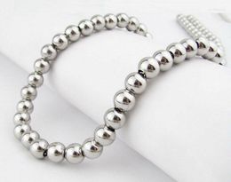 Chaînes 6/8/10mm de large hommes femmes bijoux de charme couleur argent perles en acier inoxydable collier de boule cadeau à la main 16-40 pouces