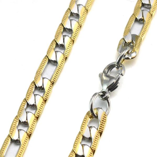 Chaînes 6,8 mm 9,5 m MGold Tone Hommes en acier inoxydable Figaro Curb Link Chaîne Collier 60 cm de long