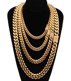 Chaines 618 mm de large en acier inoxydable Couban Miami Colliers CZ Zircon Box Lock Big Heavy Gold Chain for Men Hip Hop Rock JewelryChain6272757
