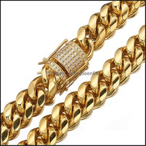 Kettingen 618 mm brede roestvrijstalen Cubaanse Miami kettingen CZ Zirkoon doos vergrendeld grote zware gouden ketting HIPHOP -sieraden 436 Q2 Drop levering P DHR2Q