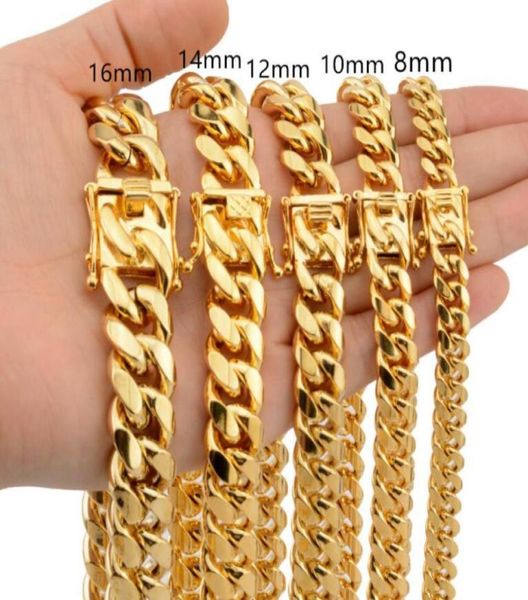 Cadenas 681012141618mm Collar de cadena cubana de Miami para hombres 24 pulgadas Enlace de oro Curb Acero inoxidable Hip Hop Jewelry2633302