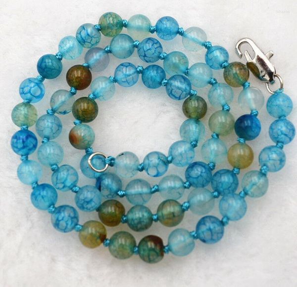 Chaînes 6mm Blue Dragon Veins Agate Collier de Perles Lâches Rondes 18 Pouces