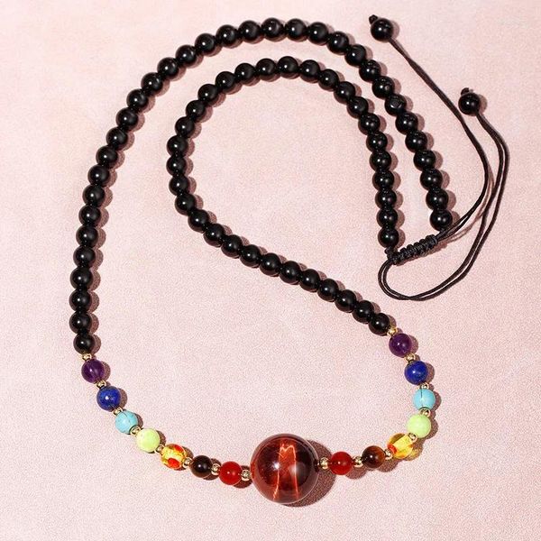 Chaînes 6mm Mode Naturel Volcanique Roches Pierre Pendentif Collier Pour Femmes Hommes À La Main Tressé Énergie Réglable Yoga