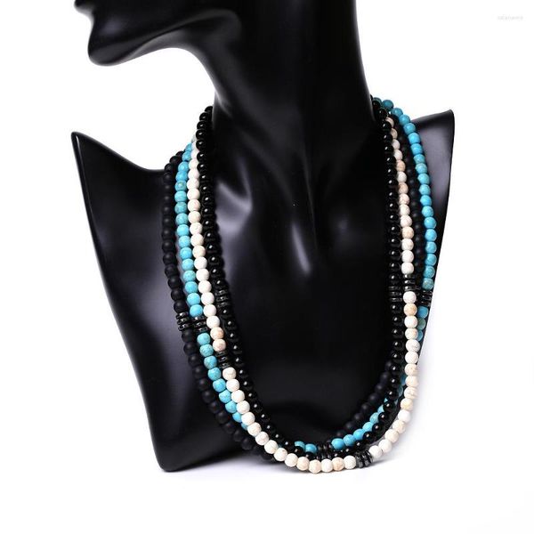 Cadenas 6mm Piedras naturales Strand Collar Para Mujeres Hombres Reiki Energy Turquesas Black Onyx Agates Collares de cadena con cuentas Curación Oración