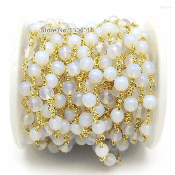 Catene 6mm opale pietra sfaccettata perlina tonda rosario perle di vetro bianco con filo di ottone avvolto collana a catena risultati di gioielli fai da tecatene