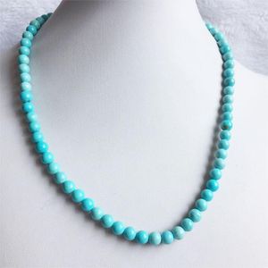 Chaînes 6MM Rond Bleu Turquoise Collier Pierre Naturelle Chocker Perlé Mère Fille 35/40/45/50/55cm