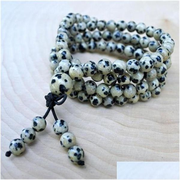 Chaînes 6Mm Spotted Stone 108 Perles À La Main Gland Collier Bracelet Tibétain Bouddhisme Prière Religieux Drop Delivery Bijoux Necklac Dhthw