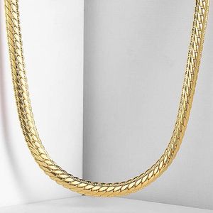 Kettingen 6 mm brede jongens heren ketting gehamerd platte dichtstop cubaanse gele goud kleur ketting gn399Chains