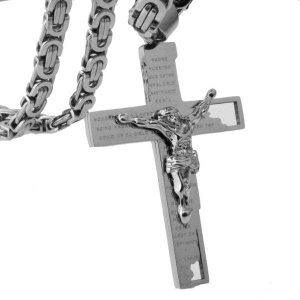 Cadenas de 6 mm de ancho, cadena bizantina, collar cruzado, colgante de acero inoxidable, collares con dijes de Jesús para hombres y mujeres, regalos de navidad, joyería
