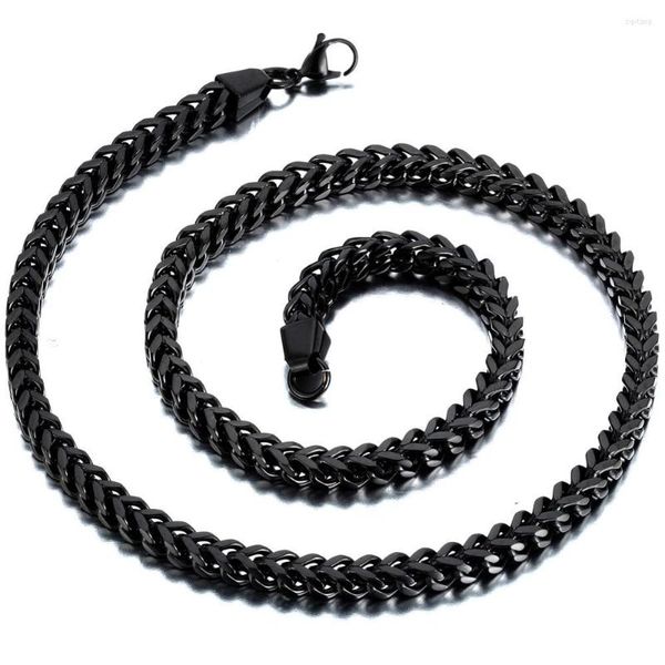 Chaînes 6mm Largeur Hommes Acier Inoxydable Noir Classique Carré Cubain Gourmette Chaîne Hommes Collier Long