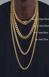 Chaines 6 mm8 mm10 mm12 mm Hiphop 18K Gold plaqué Miami Cuban Link Collier en acier inoxydable Collier pour hommes Femmes JewelryChains 8024452