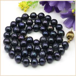 Cadenas de 7-8mm, collar de perlas de agua dulce naturales negras, cuentas para mujer, ropa para el cuello, diseño de fabricación de joyas redondas, broche de calabaza de Color plateado