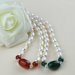 Chaînes 7-8mm véritable collier de perles naturelles d'eau douce avec agate bijoux de mode beaux bijoux bon cadeau de fête