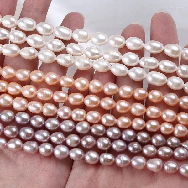 Cadenas 7-8 mm blanco rosa púrpura perlas de agua dulce cuerdas hilo de arroz para la fabricación de joyas