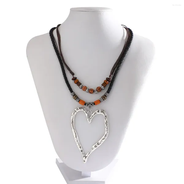 Chaînes 70cm de long fil de cire chaîne de corde avec grand creux amour coeur pendentif collier pour femmes doux cool réglable tour de cou Y2K bijoux