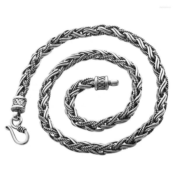 Cadenas de 7 mm de ancho de plata real Retro tejido pesado cadena collares hombre S925 hilo hecho a mano Vintage collar joyería