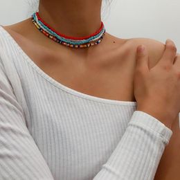Chaînes 7pcs Boho Rouge Bleu Et Blanc Couleur Perles Collier Pour Femmes Simple Mode Feu De Camp Fête Bijoux Ras Du Cou Collares Para Mujer
