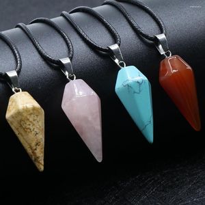 Chaînes 7 pièces prix de gros pierre naturelle Rose Quartz Agate hexagone cône forme pendentif collier pour bijoux accessoire charme cadeau