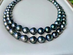 Chaînes 8-10mm grande taille naturel véritable baroque Southsea collier de perles noires Tahiti brin chaîne 39 cm de long