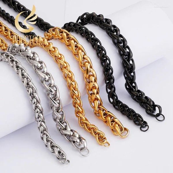 Cadenas 8/10 mm Collar de cadena de eslabones de giro grande grande para hombres Mujeres Acero inoxidable S Color oro Negro Bohemia Joyería