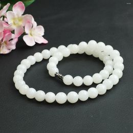 Chaînes 8 10mm Rond Lait Blanc Calcédoine Collier Chaîne Pierre Naturelle Gem Mode Bijoux Fabrication Conception Cadeaux Pour Femmes DIY Cou Porter