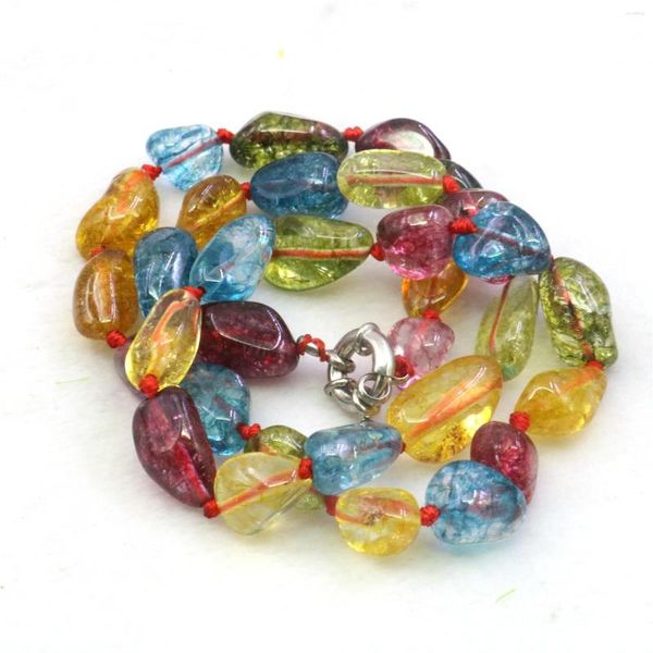 Chaînes 8-14mm Irrégulier Multicolore Pastèque Tourmaline Jades Calcédoine Collier Pierre Naturelle Femmes Fille Cravates DIY Fabrication de Bijoux