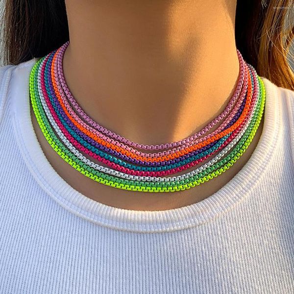 Chaînes 8 couleurs peinture colorée chaîne en métal collier pour femmes Boho été épais court colliers colliers collier 2022 bijoux de mode