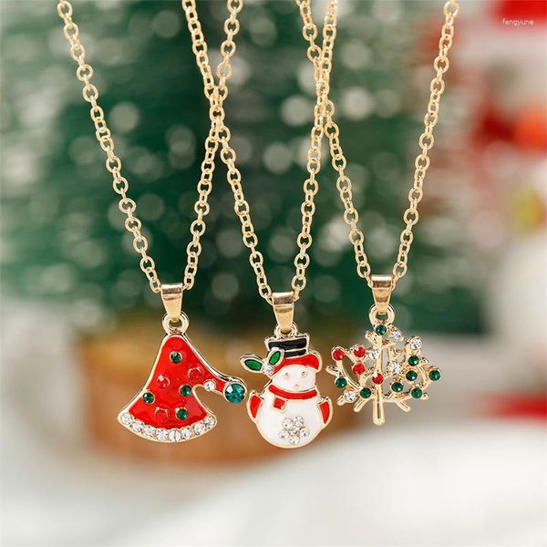 Chaînes 8 styles colliers de Noël pour femmes classiques émail père Noël flocon de neige cloche arbre pendentifs mâle famille cadeaux de Noël en gros