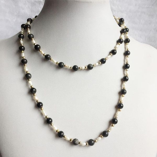 Chaînes 80cm noir pierre précieuse perle pull chaîne collier vintage pierre naturelle bijoux noble élégant exquis perlé tour de cou collierchaînes