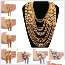 Catene 8Mm/10Mm/12Mm/14Mm/16Mm Miami Cuban Link Acciaio Inossidabile Uomo 14K Oro Lucido Punk Curb Hip Hop Collane Drop Dhgarden Dh6Mj