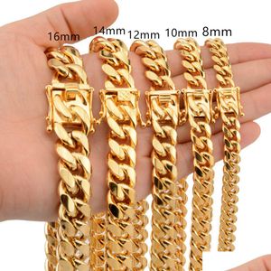 Chaînes 8Mm / 10Mm / 12Mm / 14Mm / 16Mm Miami Cuban Link Acier Inoxydable Hommes 14K Or Haute Poli Punk Curb Colliers Drop Delivery Jewelr Dhovd