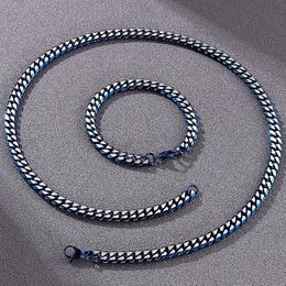 Cadenas 8 mm Enlace cubano Collar de cadena de bordillo Conjunto de pulsera para hombres Oro Azul Acero inoxidable Collares para hombres Pulseras Hombre Ac2673