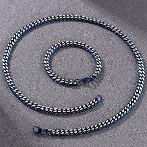 Kettingen 8MM Cubaanse Link Kinketting Armband Set Voor Mannen Gouden Blauw Roestvrij Staal Heren Kettingen Armbanden Man Ac254q